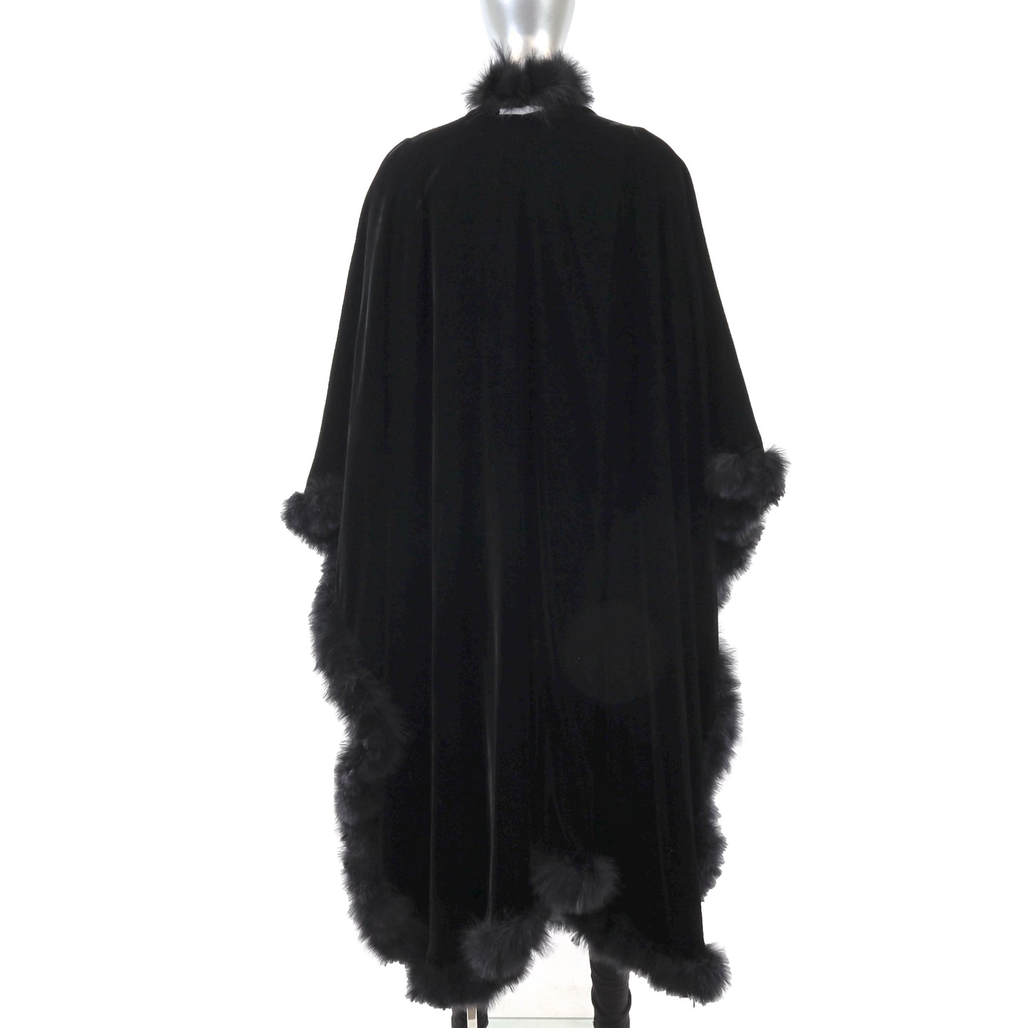 Black Velvet Cape with Feather Trim- Size Free