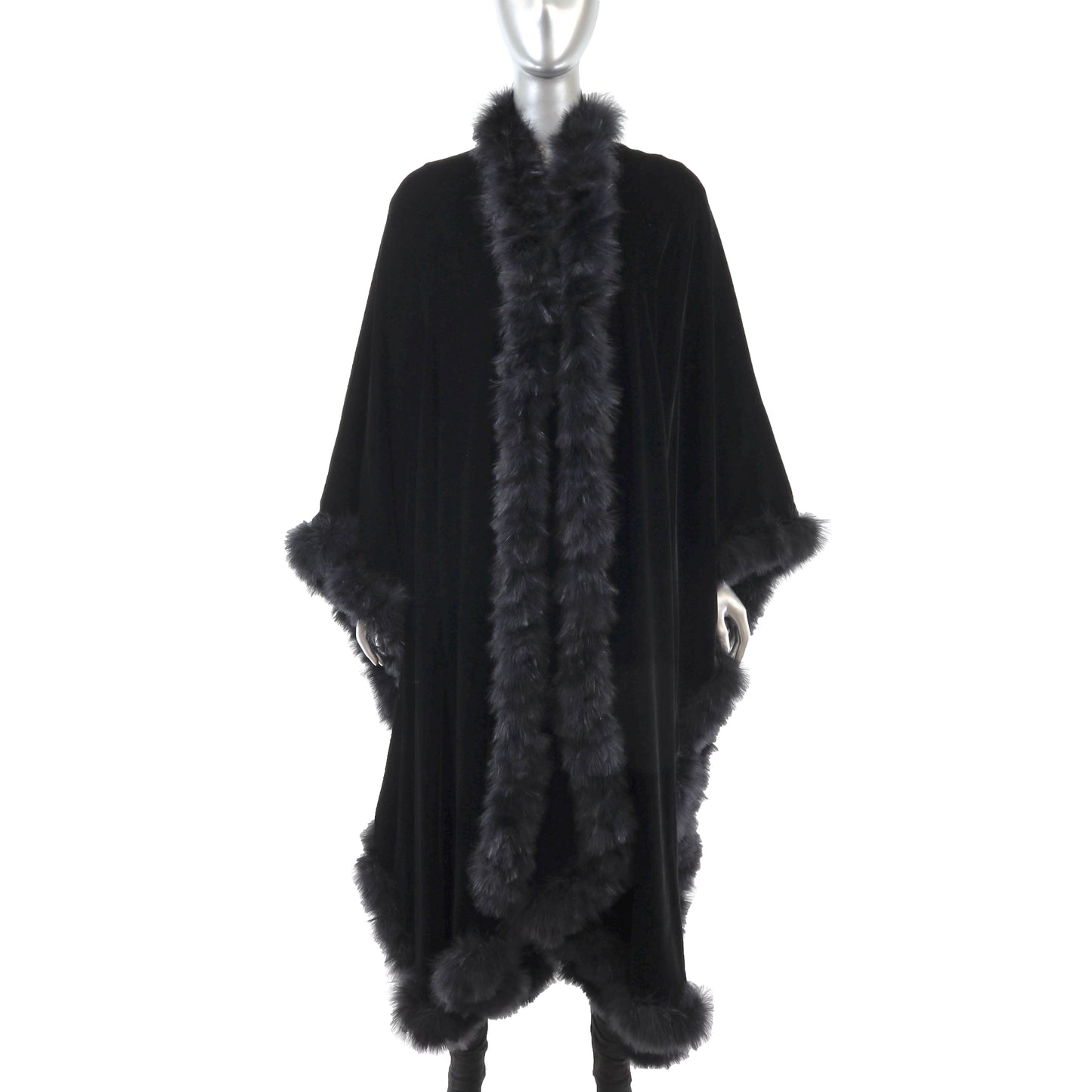 Black Velvet Cape with Feather Trim- Size Free