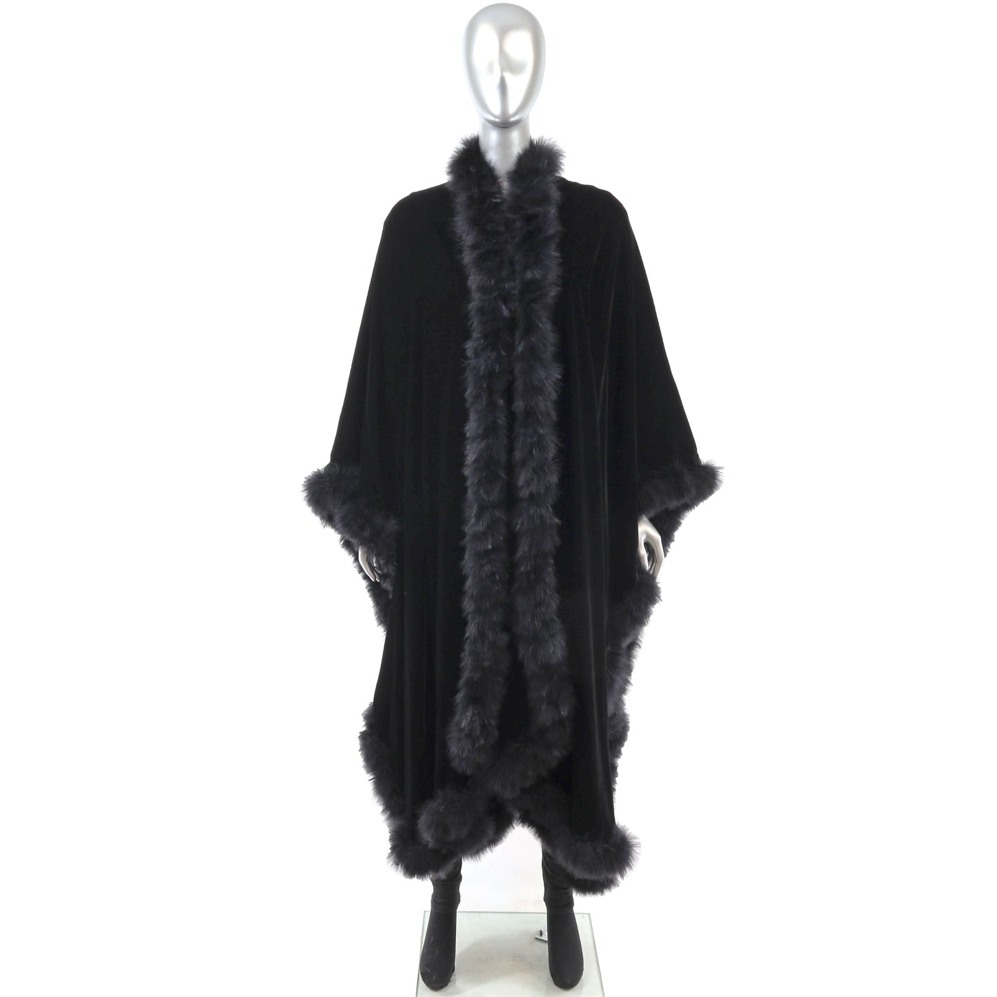 Black Velvet Cape with Feather Trim- Size Free