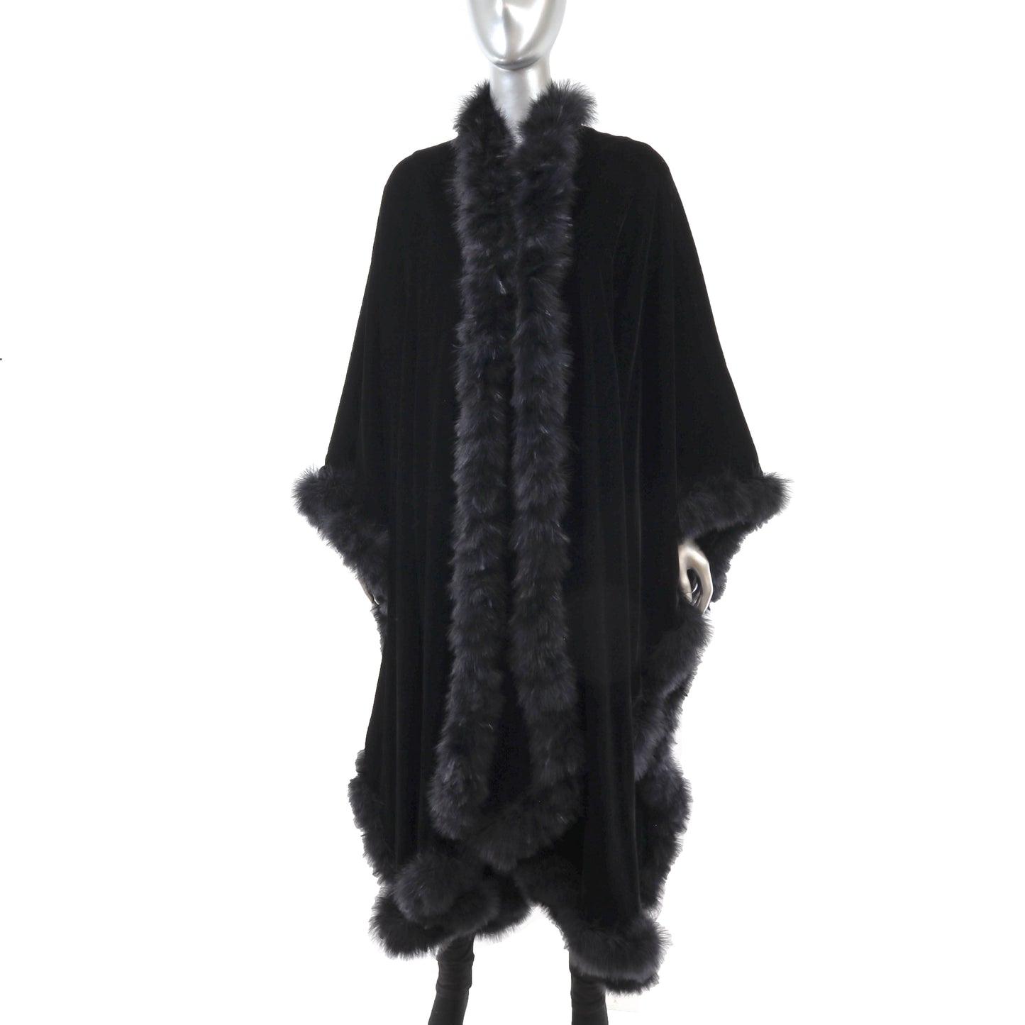Black Velvet Cape with Feather Trim- Size Free