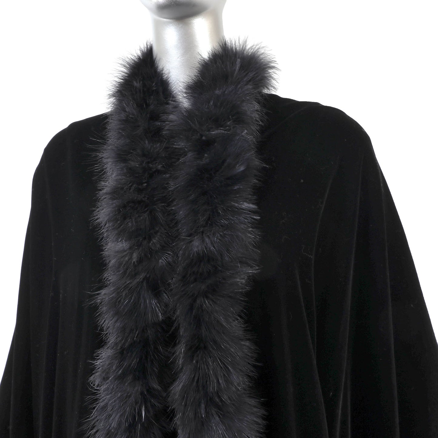 Black Velvet Cape with Feather Trim- Size Free