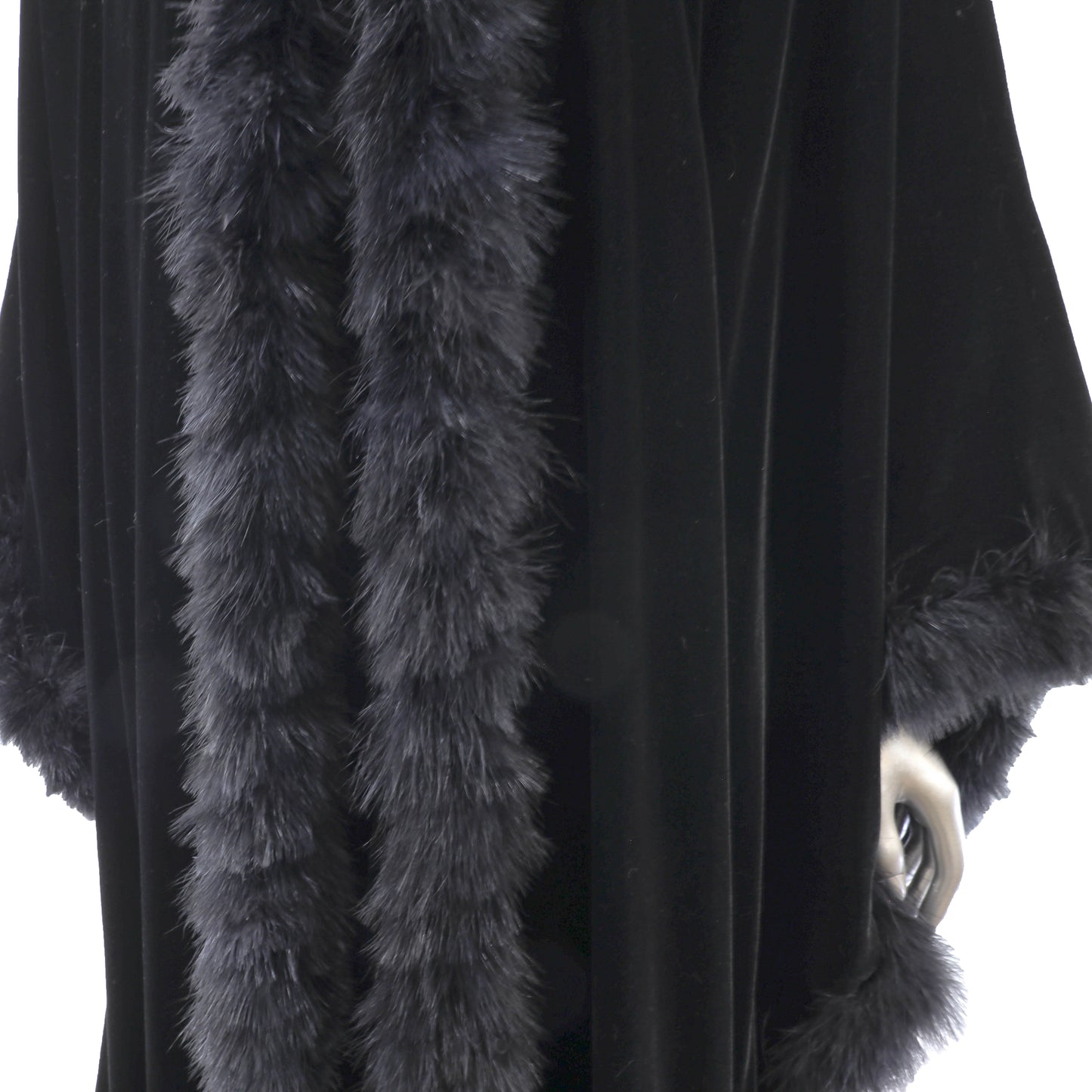 Black Velvet Cape with Feather Trim- Size Free
