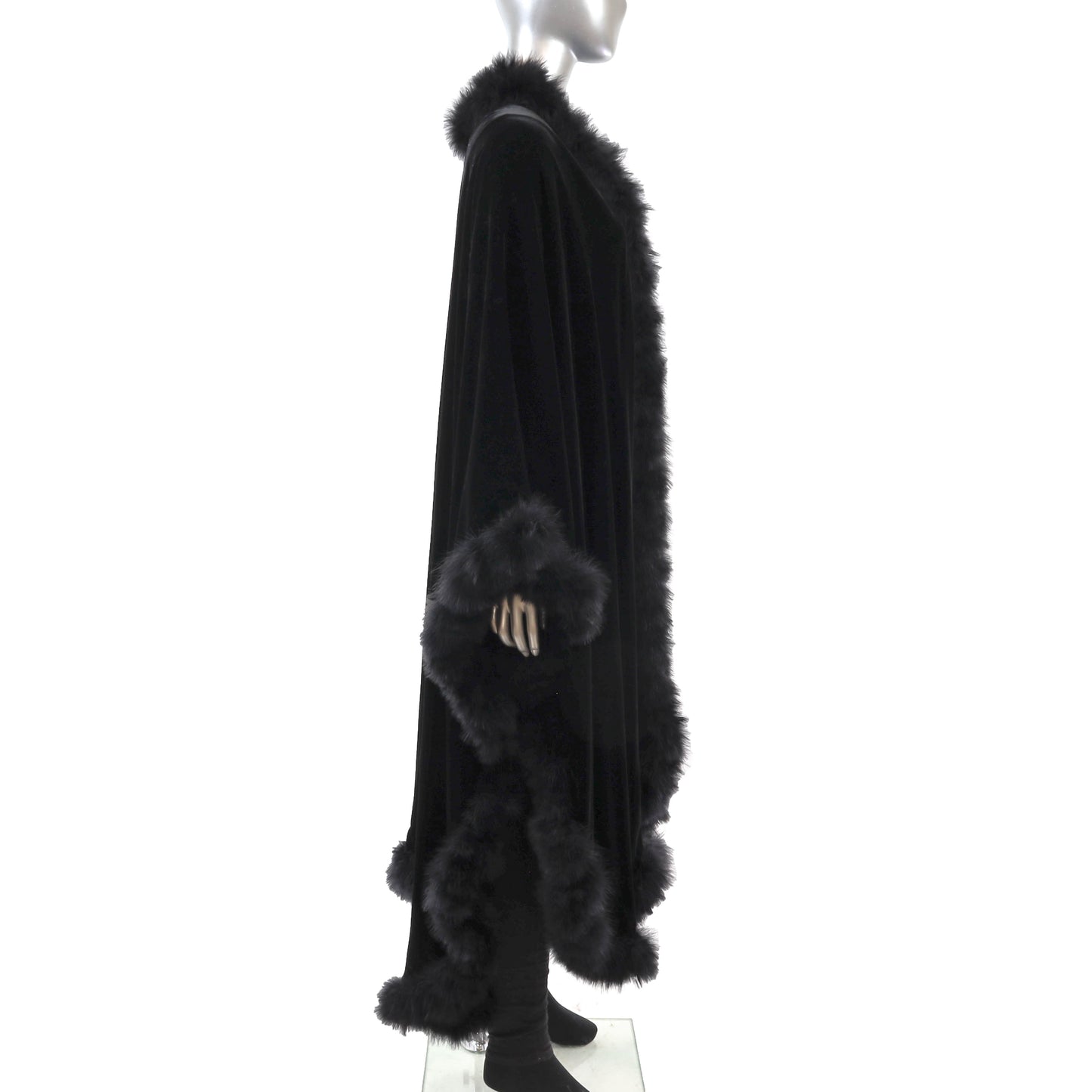 Black Velvet Cape with Feather Trim- Size Free