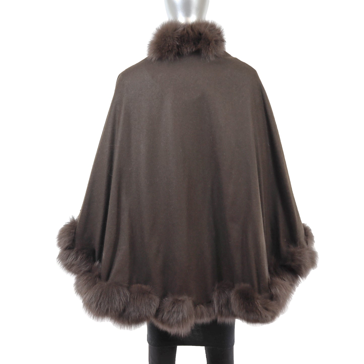 Brown Cashmere Cape with Fox Trim- Size Free