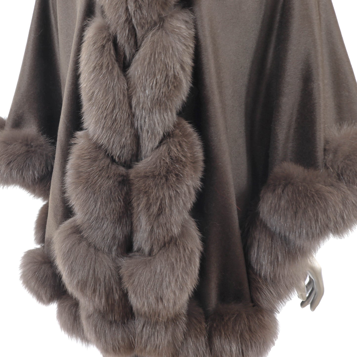 Brown Cashmere Cape with Fox Trim- Size Free