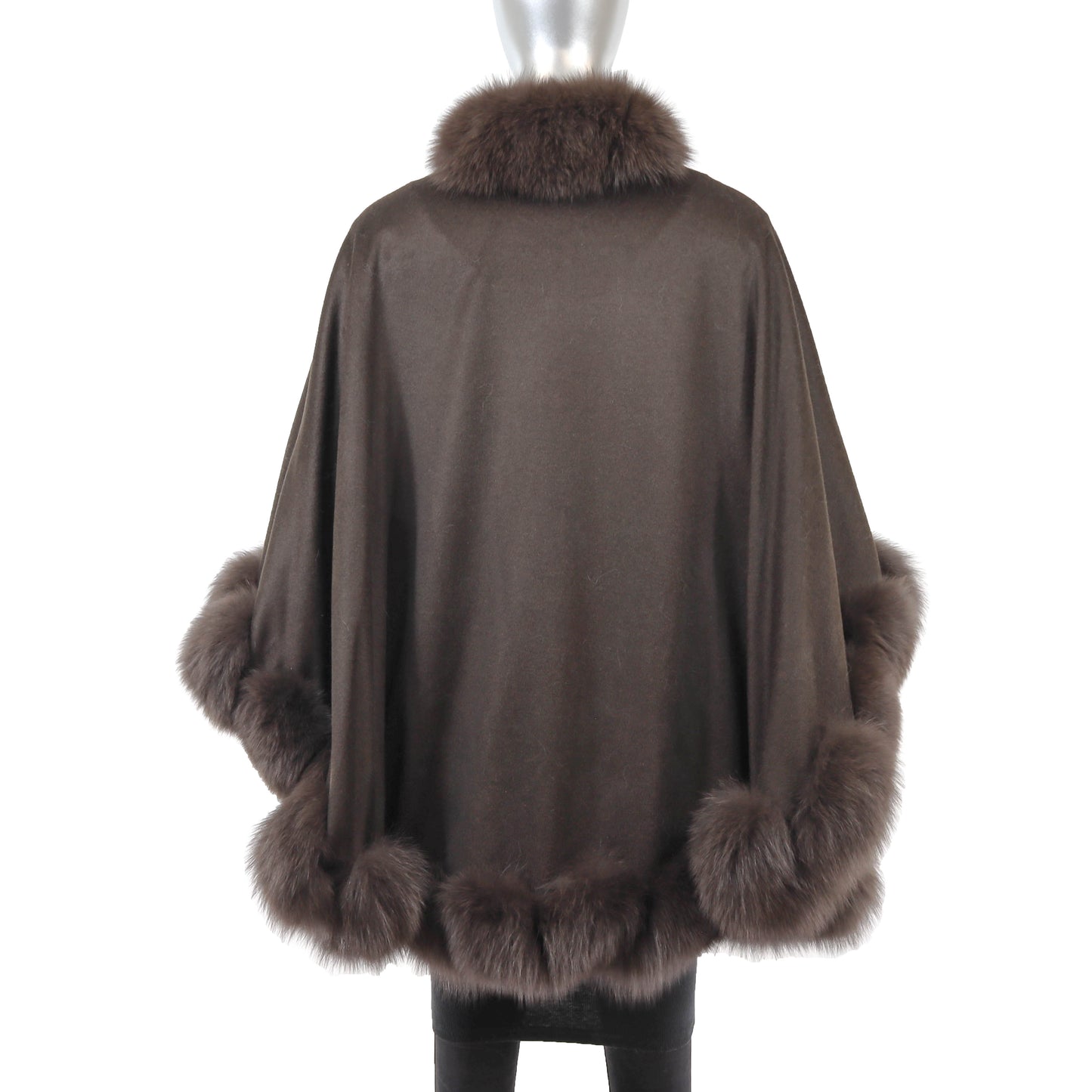 Brown Cashmere Cape with Fox Trim- Size Free