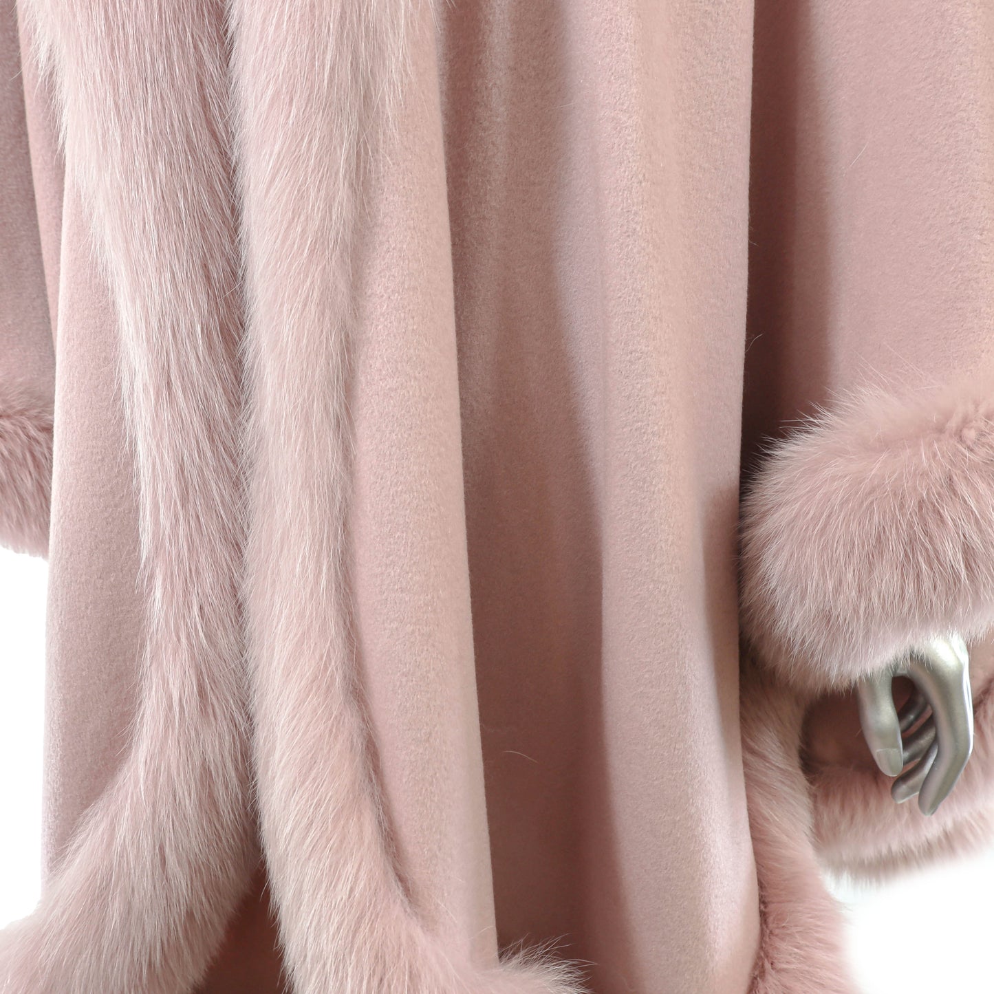 Pink Cashmere Cape with Fox Trim and Matching Mink Hat with Fox- Size Free