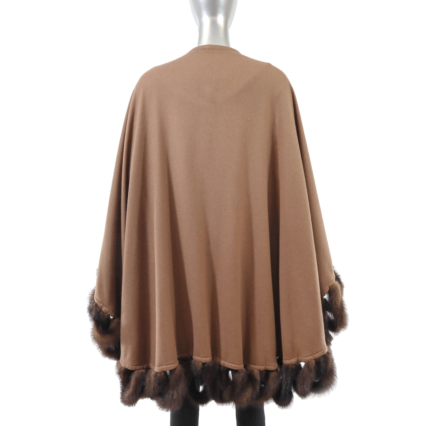 Camel Cashmere Cape with Mink Trim- Size Free