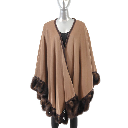 Camel Cashmere Cape with Mink Trim- Size Free