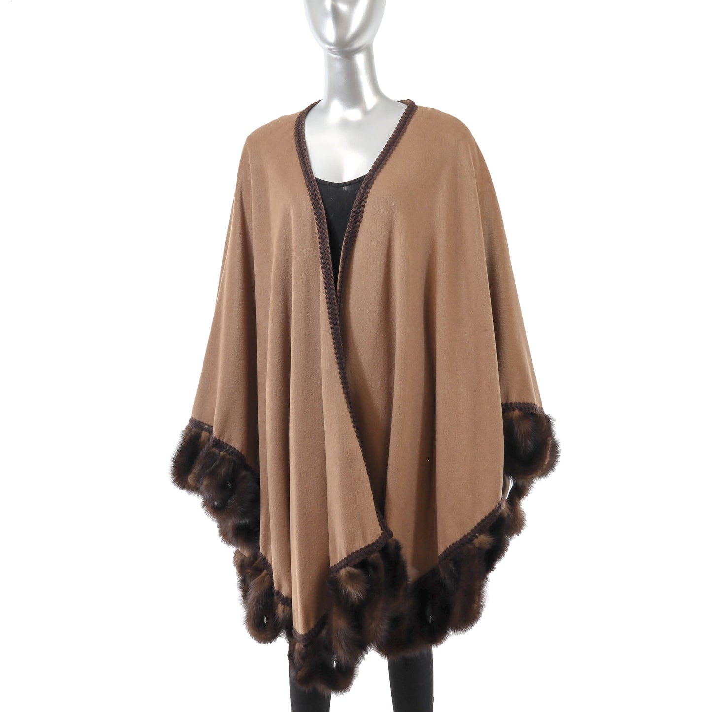 Camel Cashmere Cape with Mink Trim- Size Free