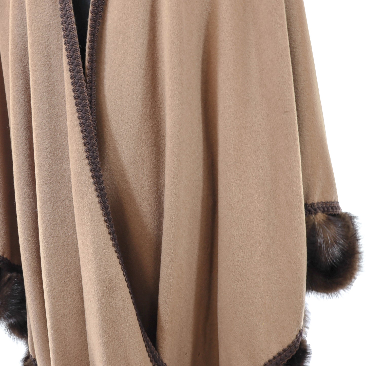 Camel Cashmere Cape with Mink Trim- Size Free