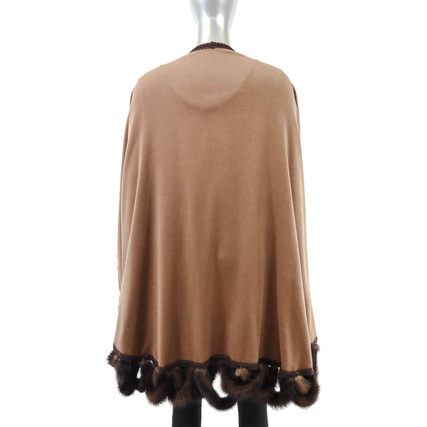 Camel Cashmere Cape with Mink Trim- Size Free