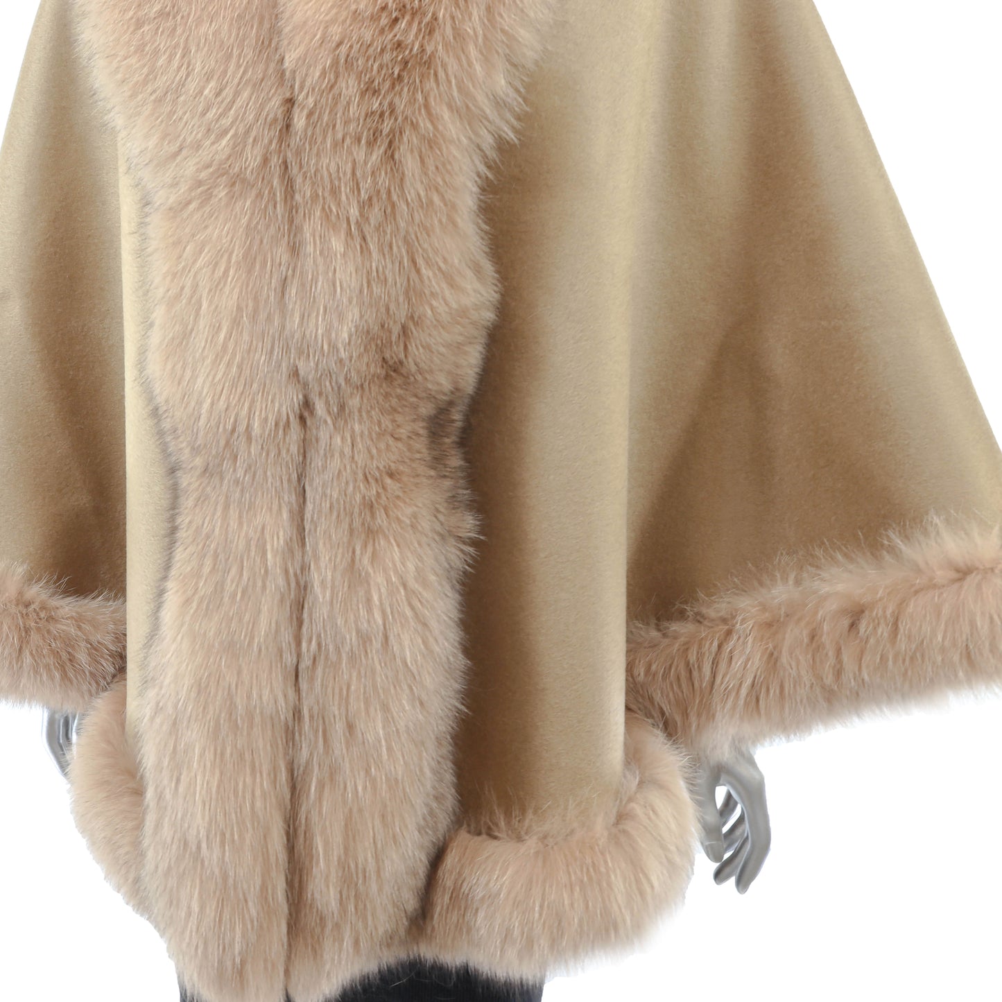 Camel Cashmere Cape with Fox Trim- Size Free