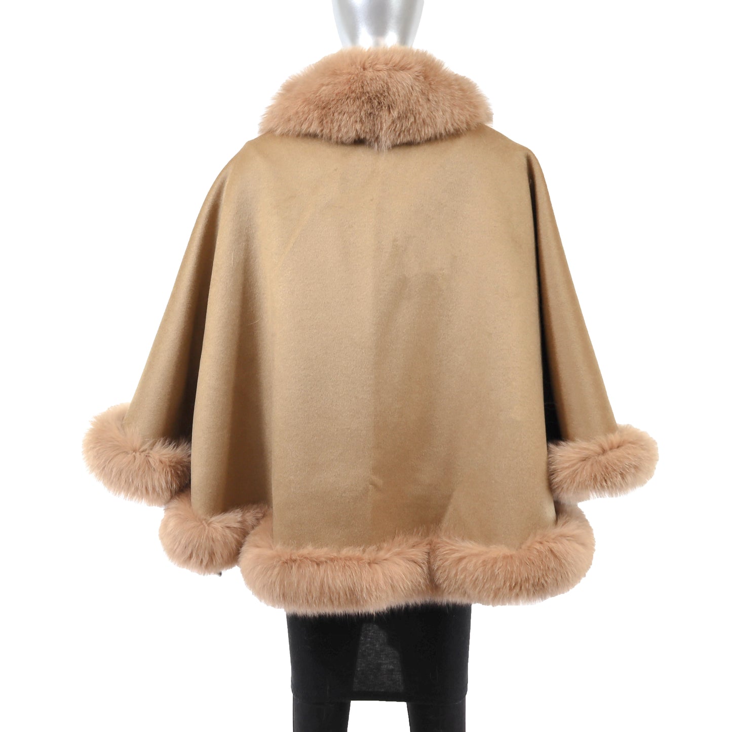 Camel Cashmere Cape with Fox Trim- Size Free