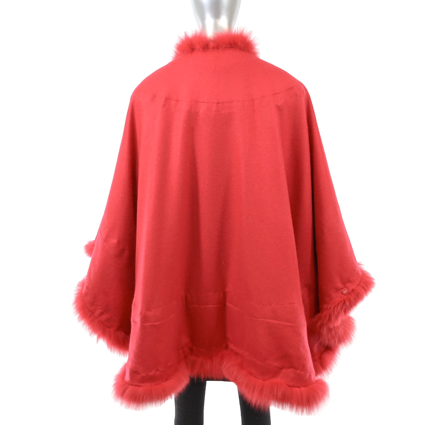 Red Cashmere Cape with Fox Trim- Size Free