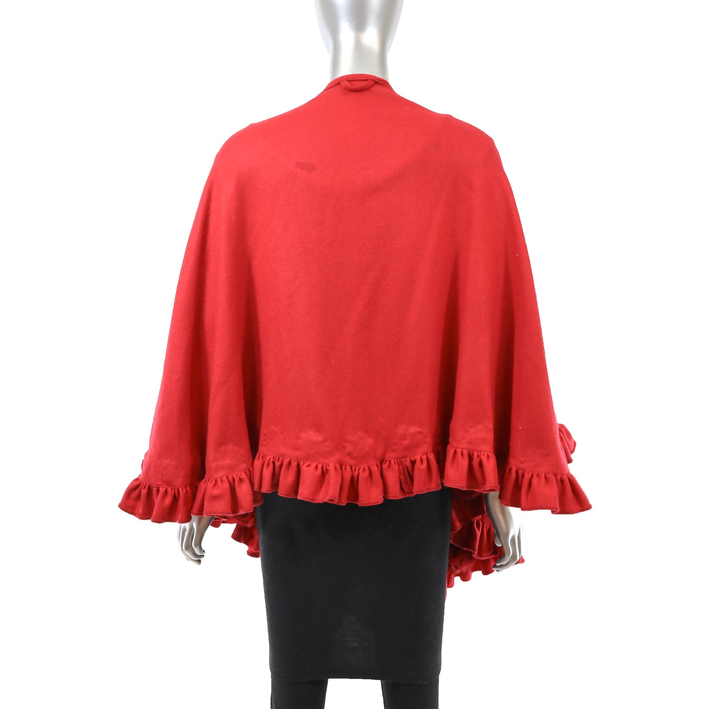 Red Cashmere Cape with Rabbit- Size Free