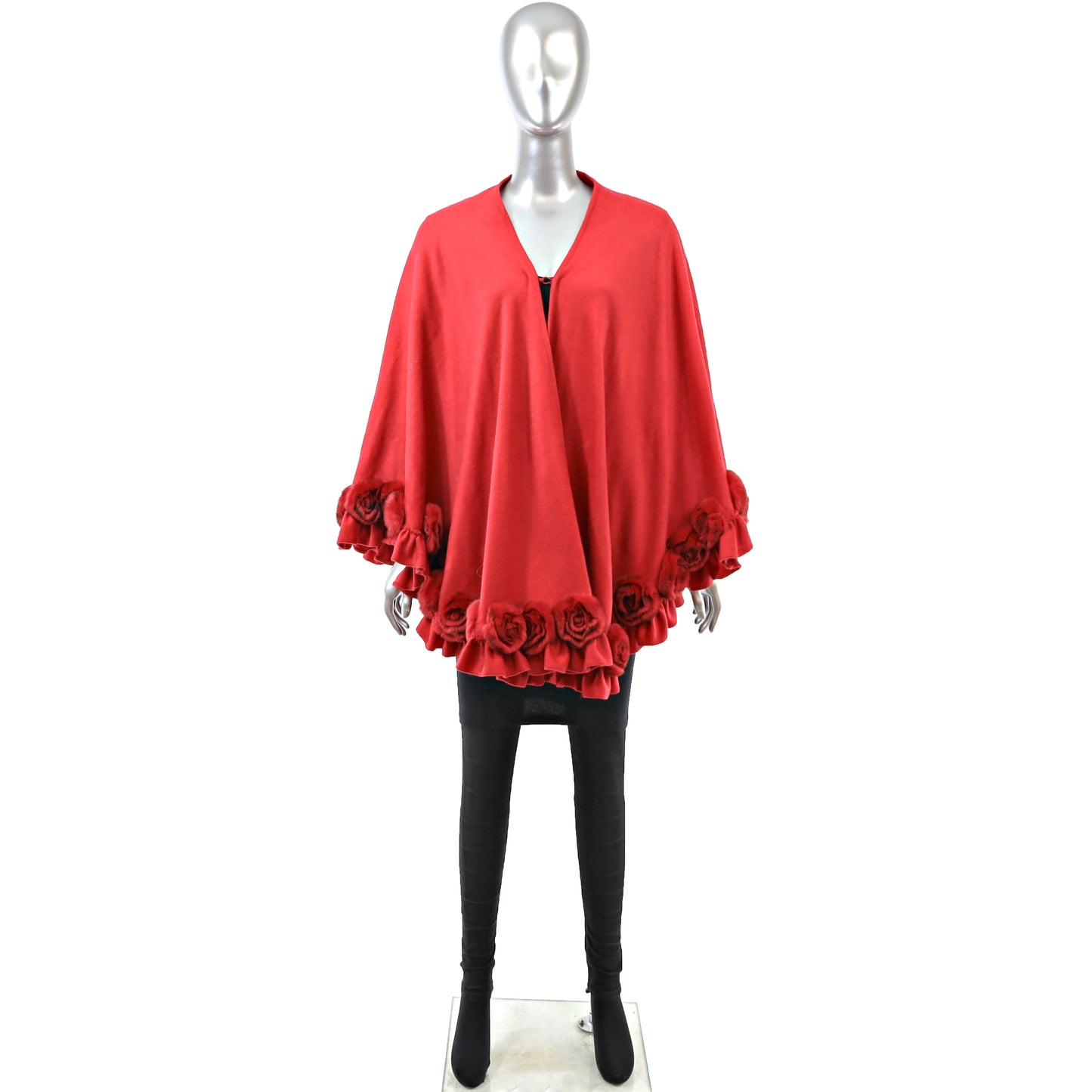 Red Cashmere Cape with Rabbit- Size Free
