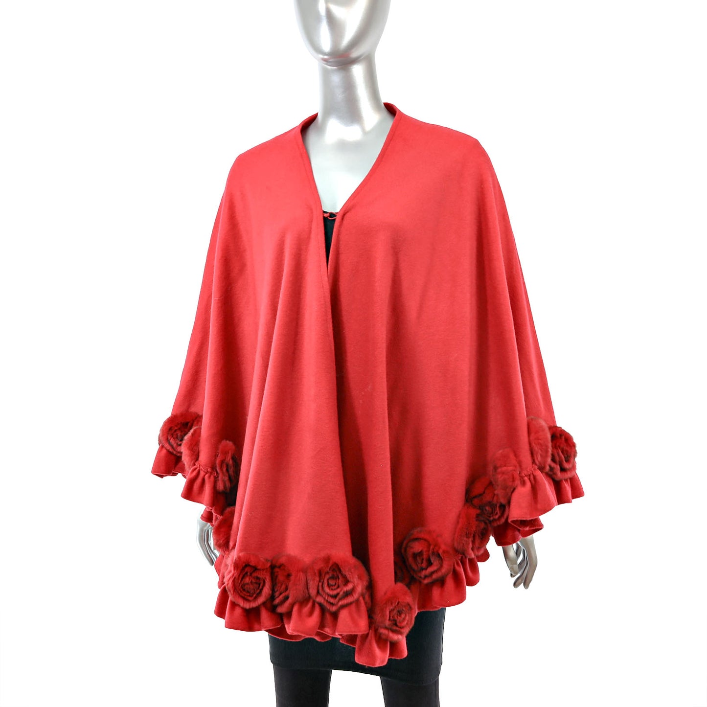 Red Cashmere Cape with Rabbit- Size Free