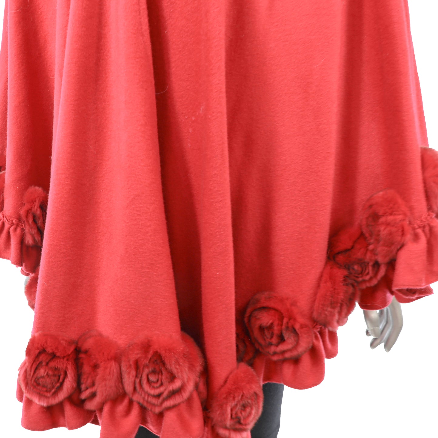 Red Cashmere Cape with Rabbit- Size Free