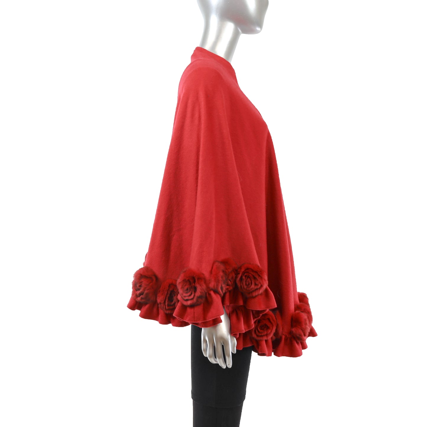 Red Cashmere Cape with Rabbit- Size Free