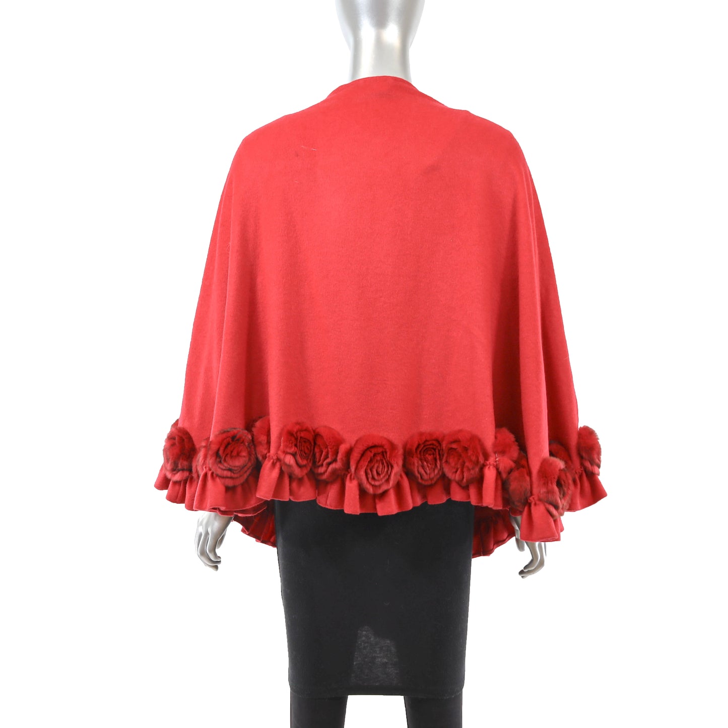 Red Cashmere Cape with Rabbit- Size Free