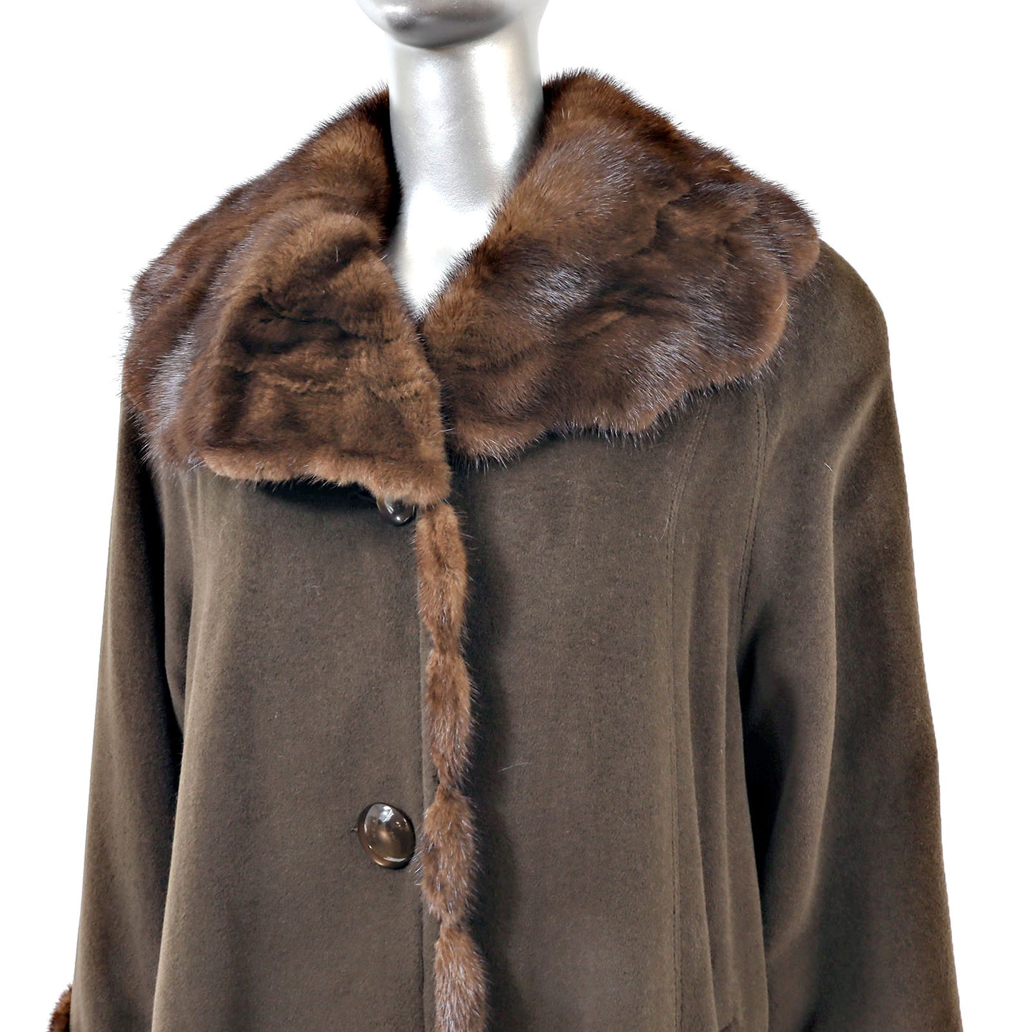 Brown Cashmere and Wool Coat with Mink Trim- Size M-L