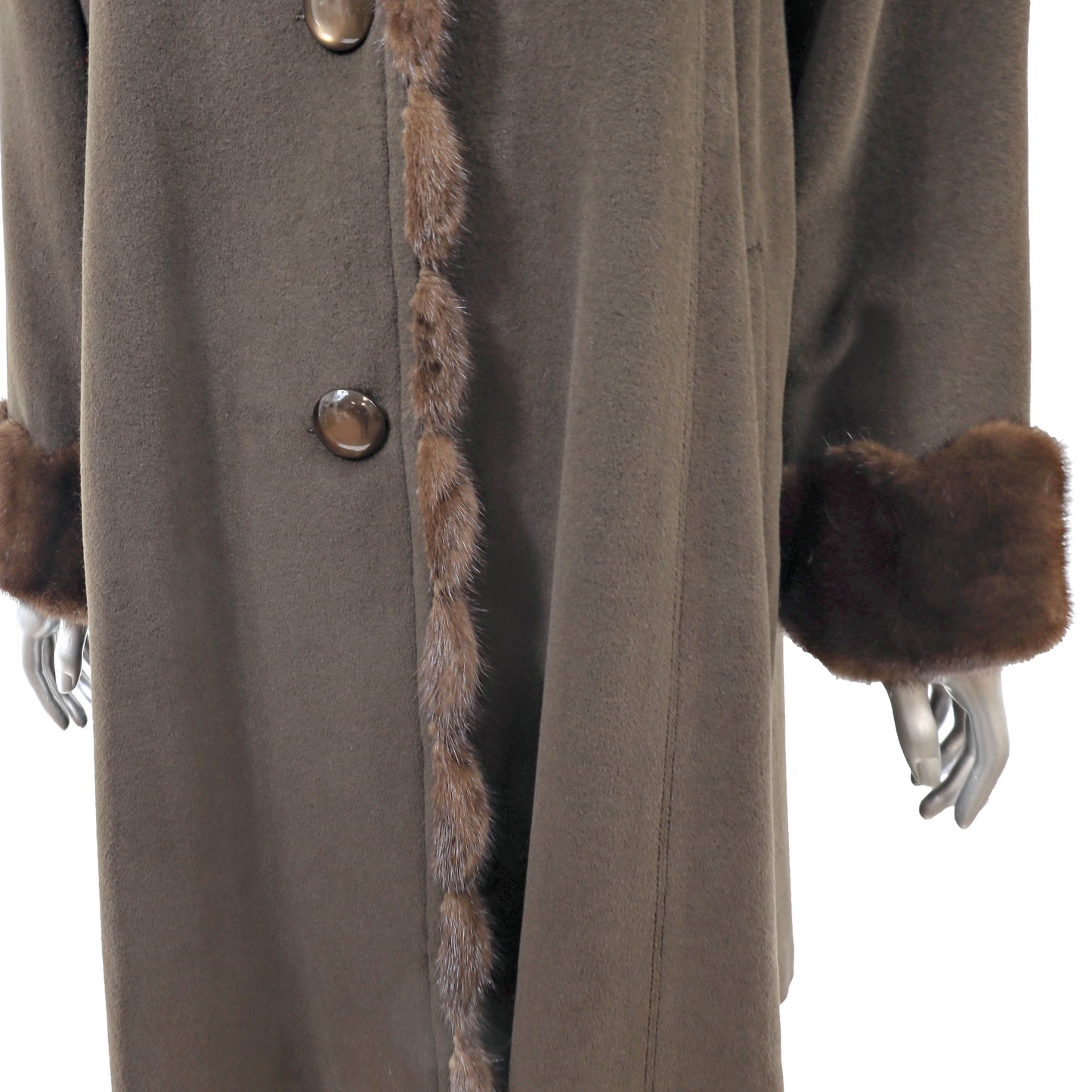 Brown Cashmere and Wool Coat with Mink Trim- Size M-L
