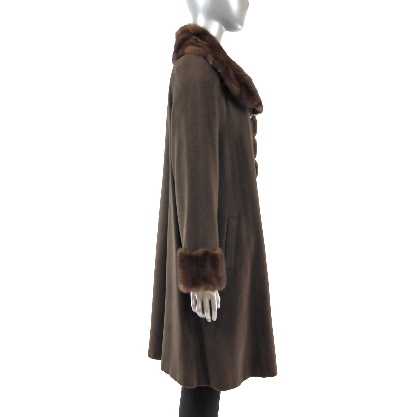 Brown Cashmere and Wool Coat with Mink Trim- Size M-L