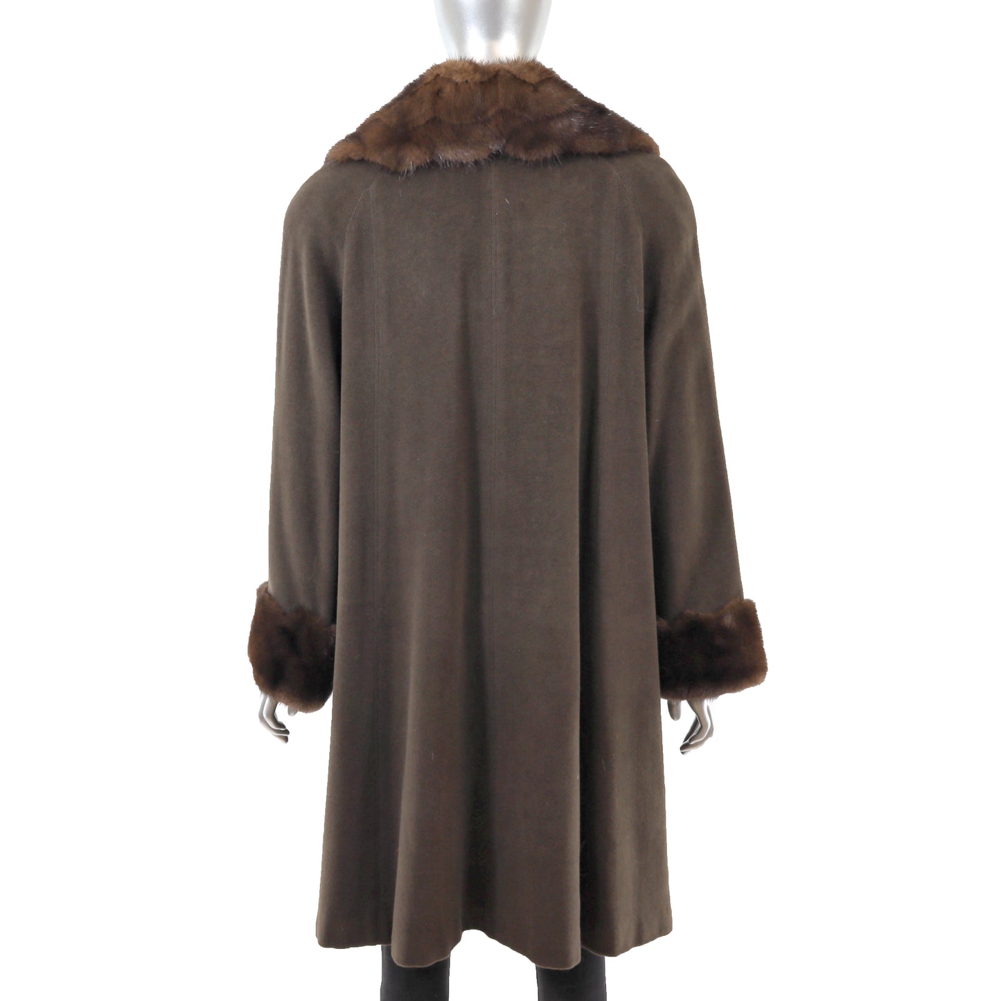 Brown Cashmere and Wool Coat with Mink Trim- Size M-L