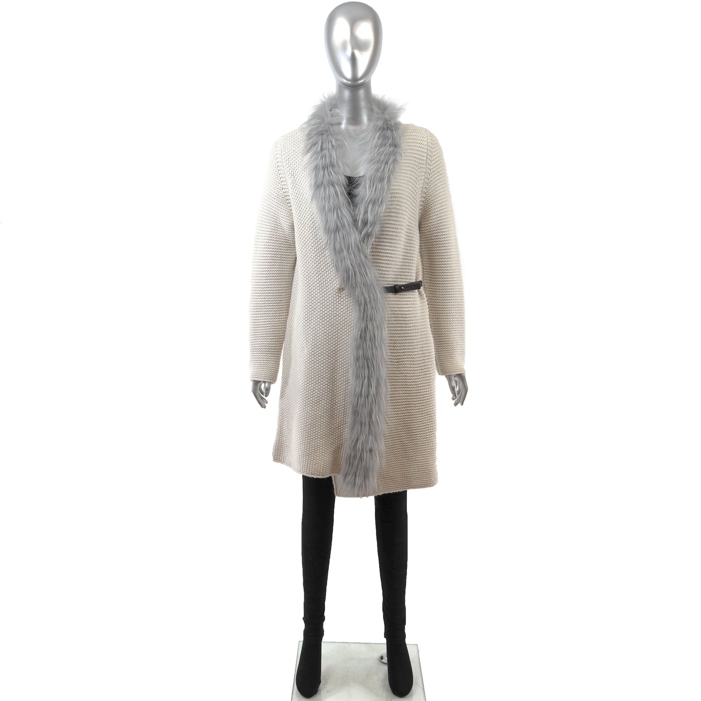 Cream Cashmere Coat with Fox Trim- Size L