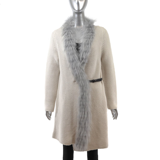 Cream Cashmere Coat with Fox Trim- Size L