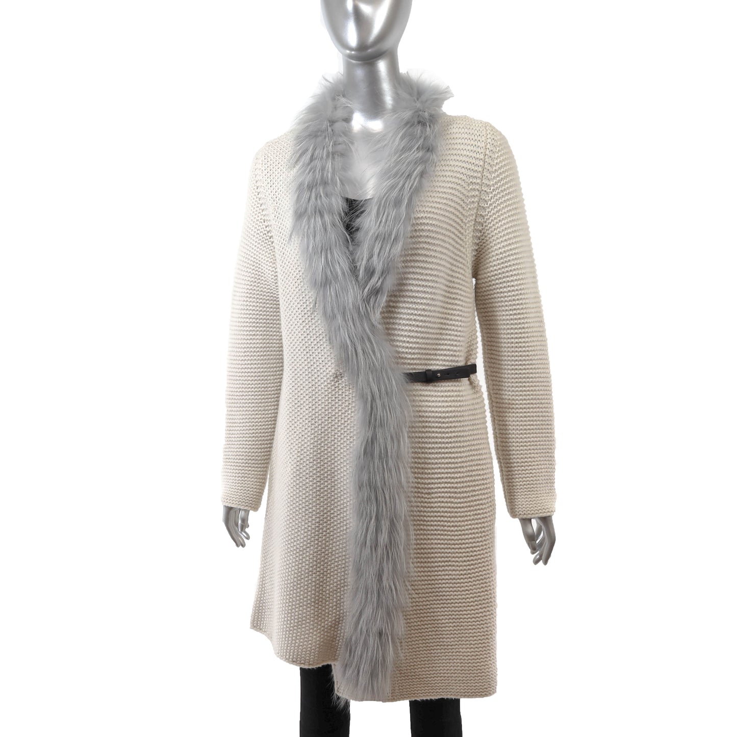 Cream Cashmere Coat with Fox Trim- Size L