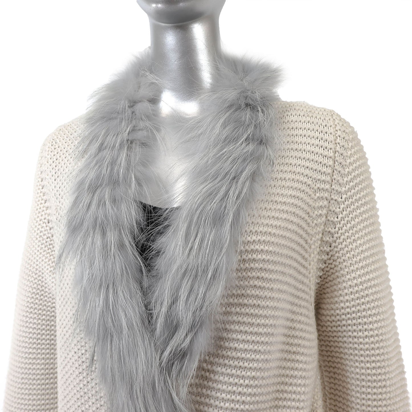 Cream Cashmere Coat with Fox Trim- Size L