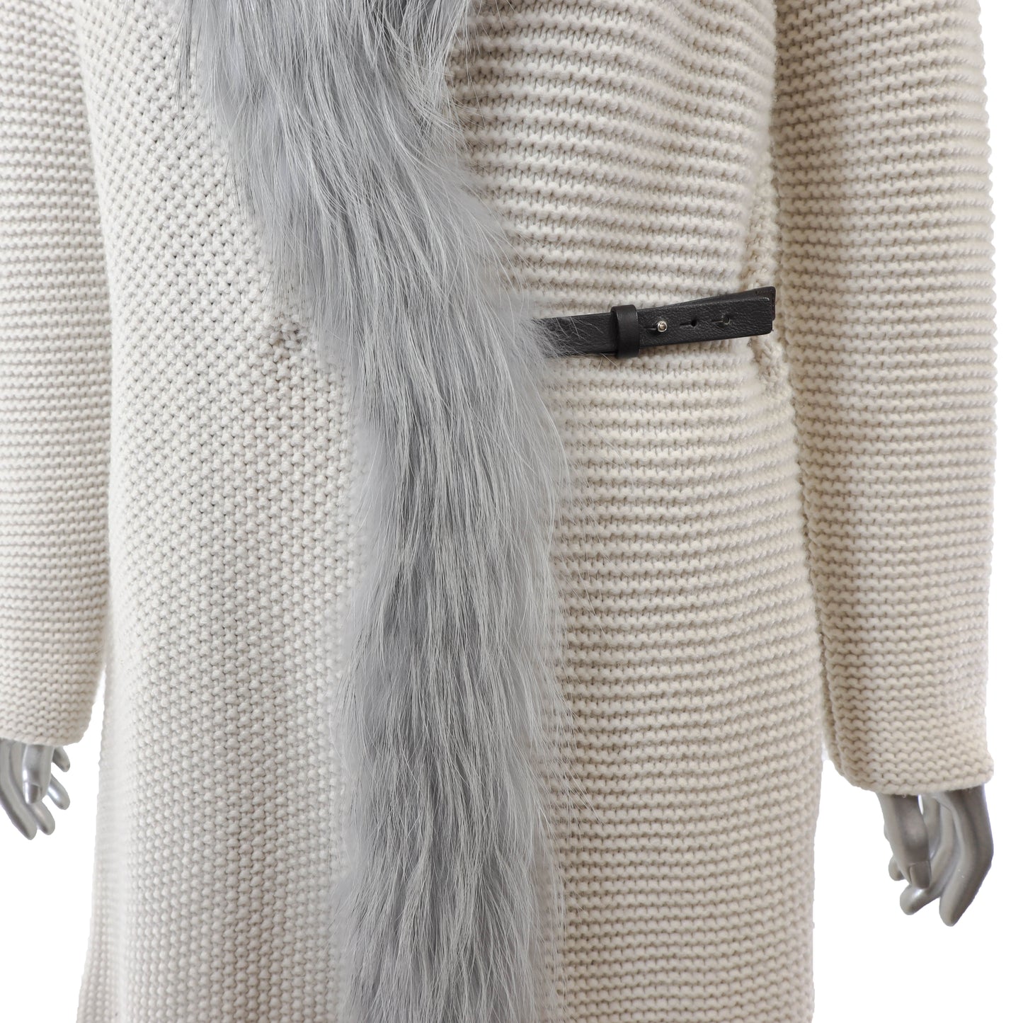 Cream Cashmere Coat with Fox Trim- Size L