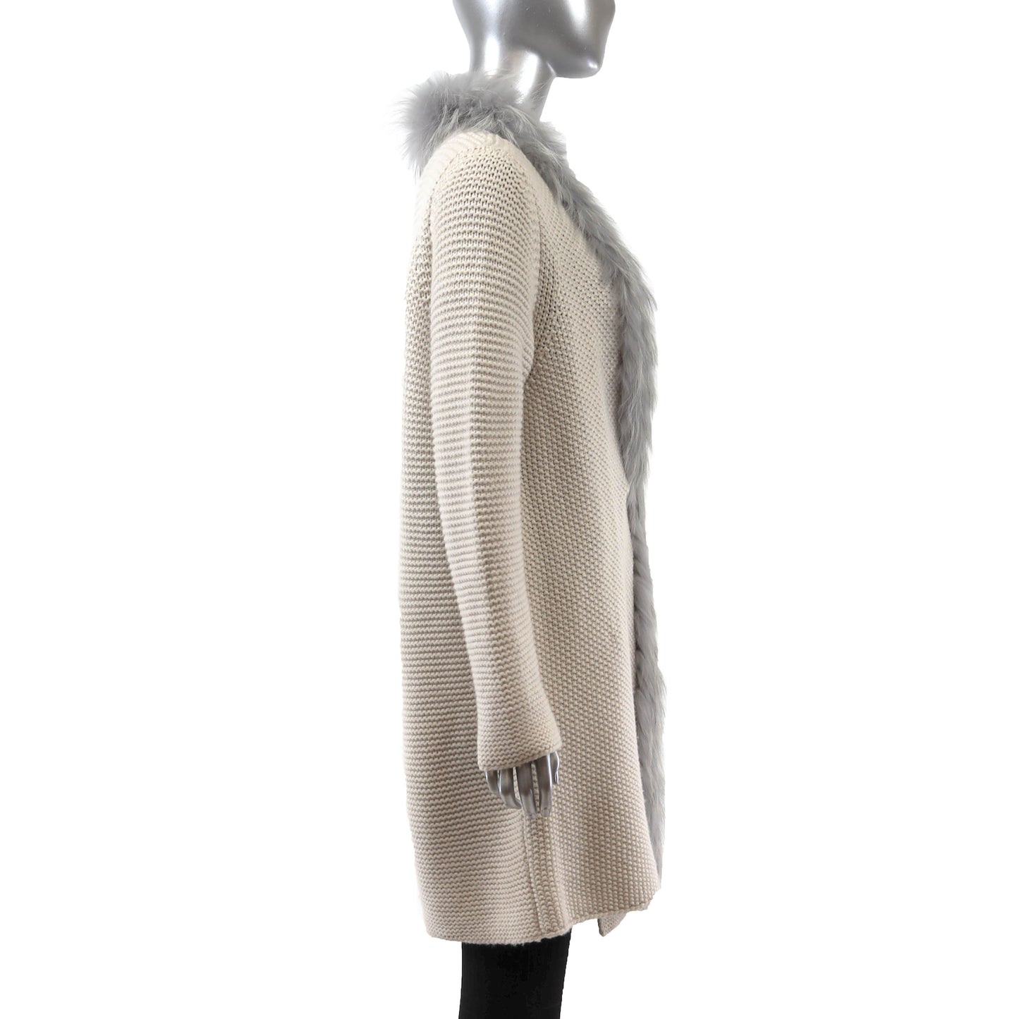 Cream Cashmere Coat with Fox Trim- Size L