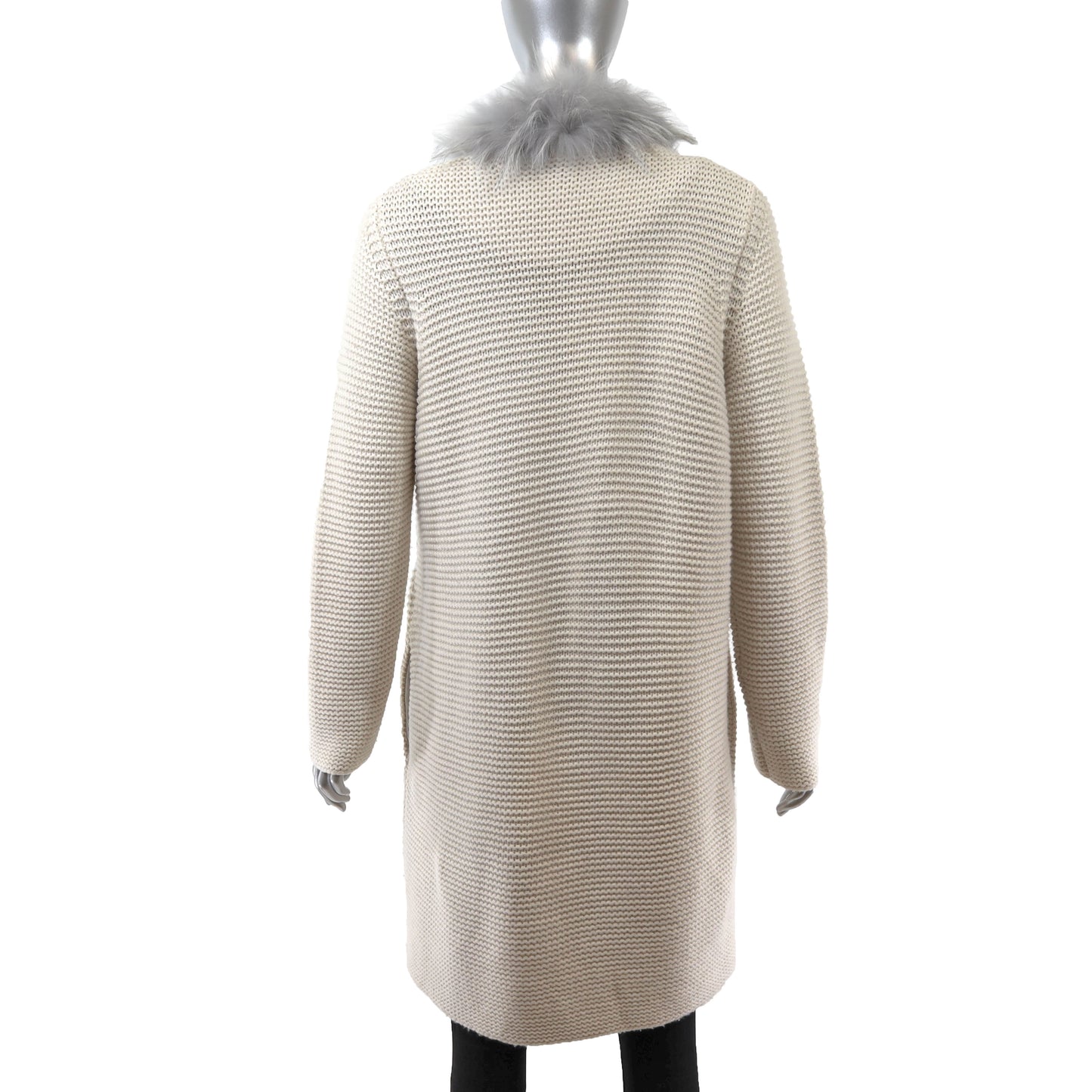 Cream Cashmere Coat with Fox Trim- Size L