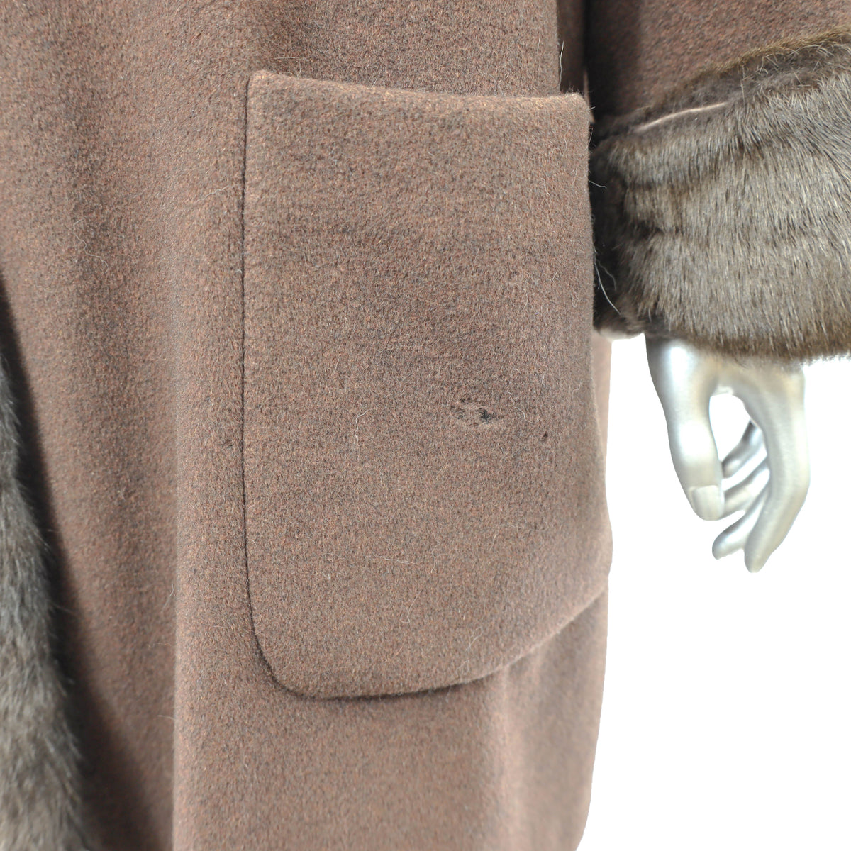 Brown Cashmere and Wool Coat with Rabbit Trim- Size L