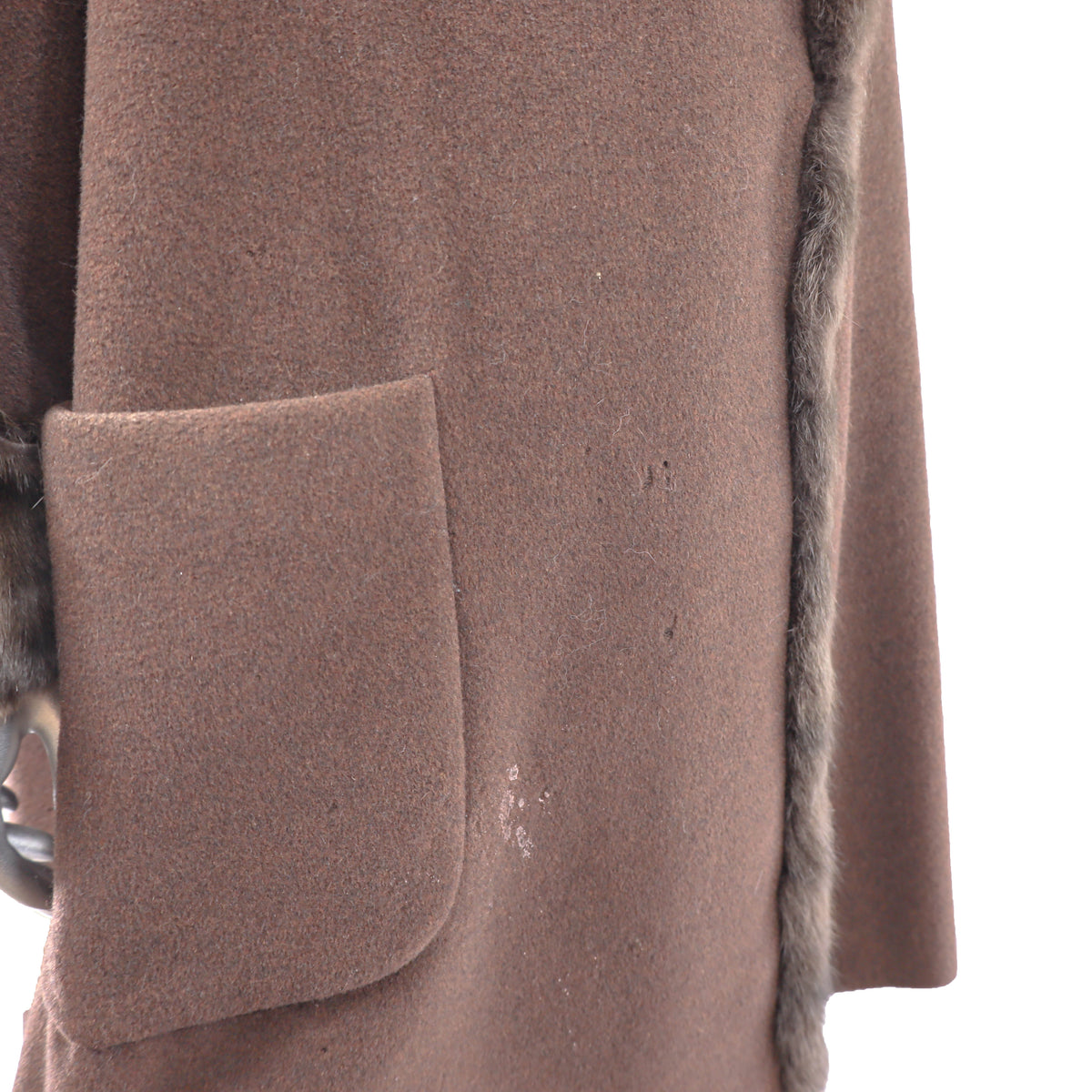Brown Cashmere and Wool Coat with Rabbit Trim- Size L