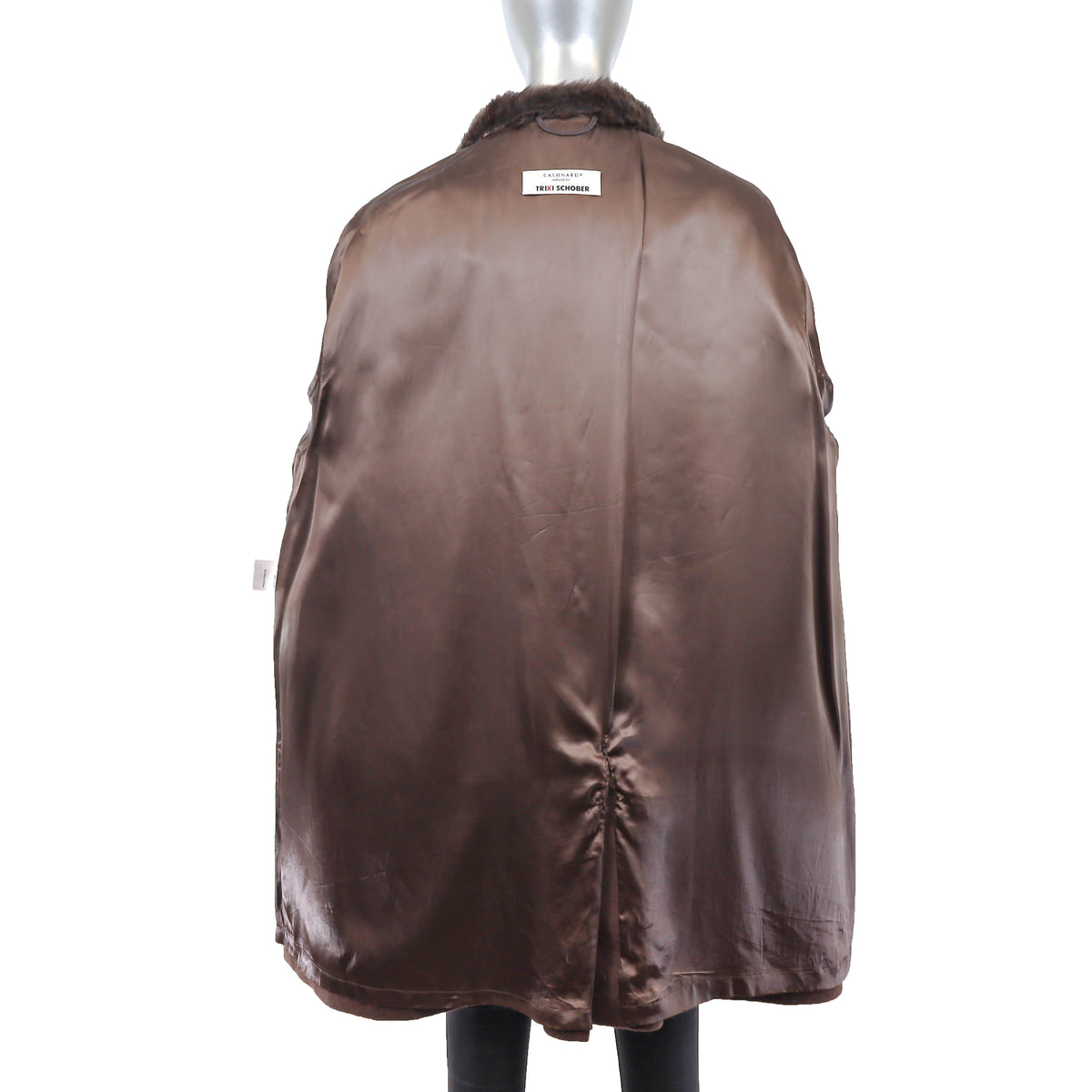 Brown Cashmere and Wool Coat with Rabbit Trim- Size L