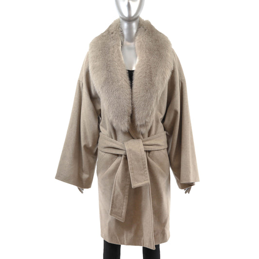 Grey Cashmere Coat with Detachable Fox Collar- Size S-M