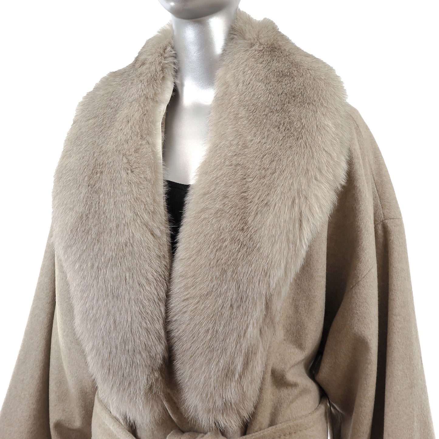 Grey Cashmere Coat with Detachable Fox Collar- Size S-M