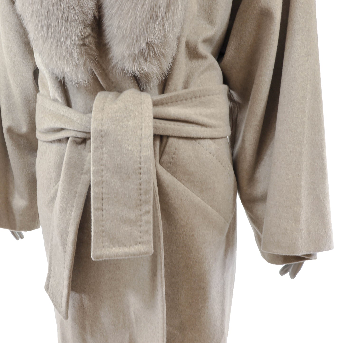 Grey Cashmere Coat with Detachable Fox Collar- Size S-M
