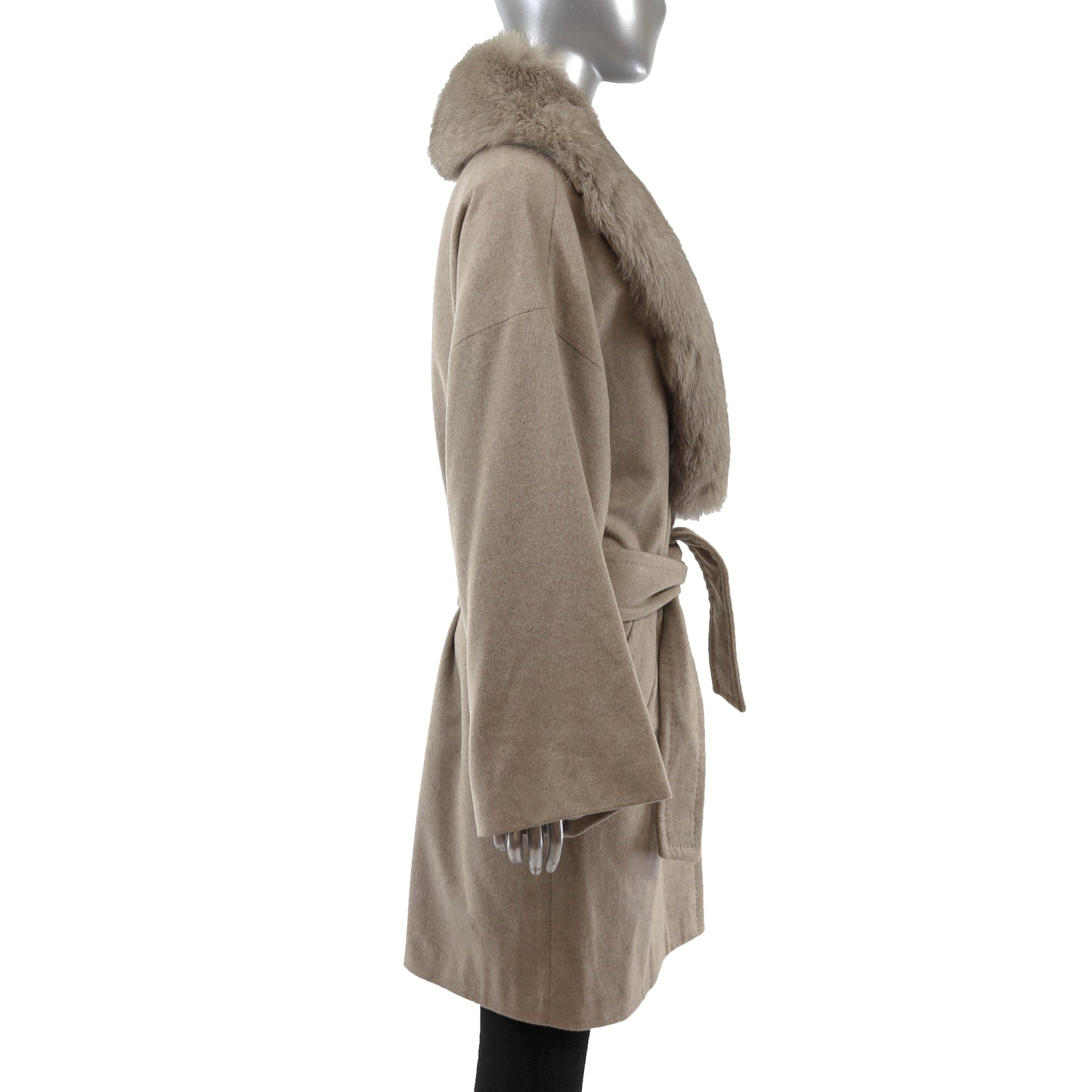 Grey Cashmere Coat with Detachable Fox Collar- Size S-M