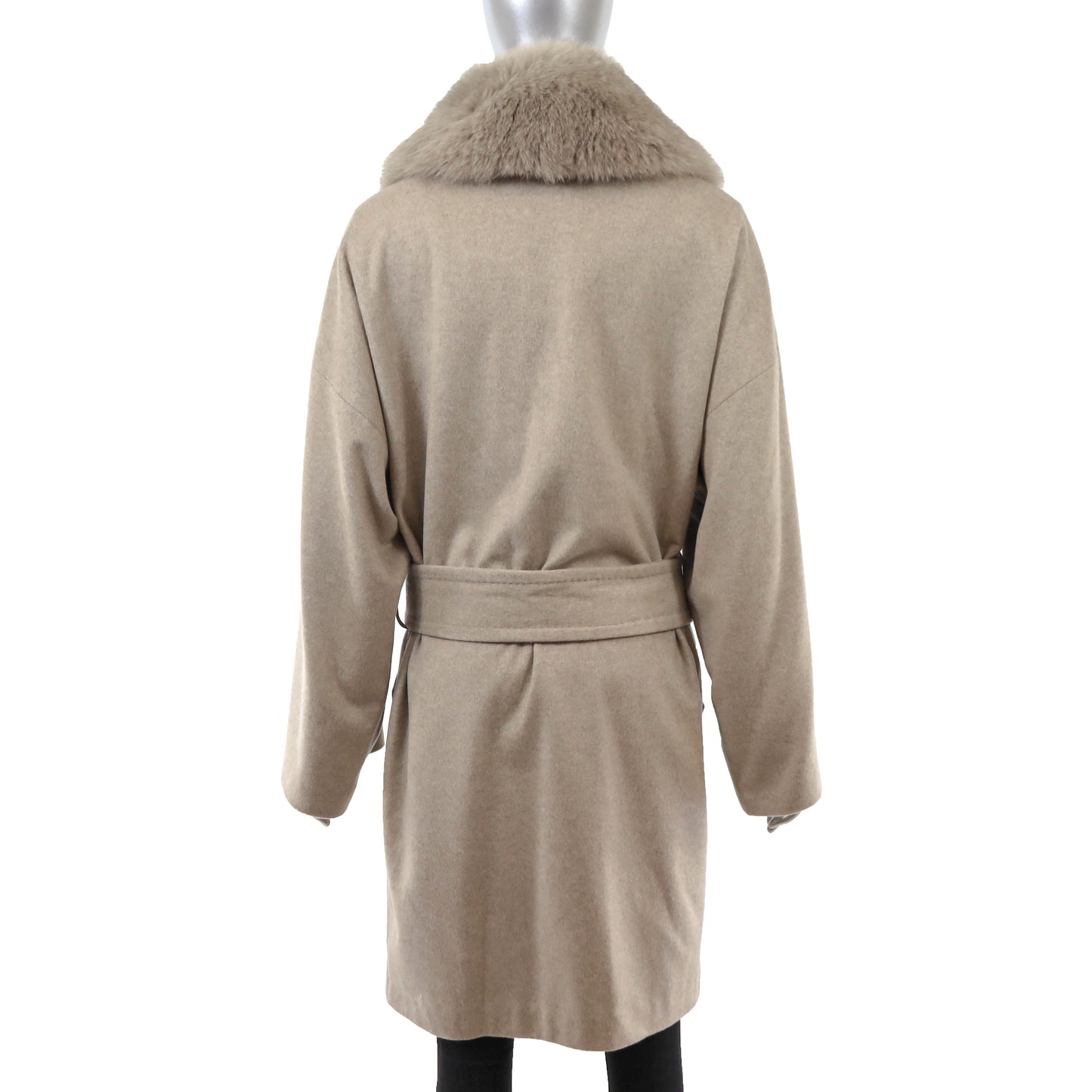 Grey Cashmere Coat with Detachable Fox Collar- Size S-M