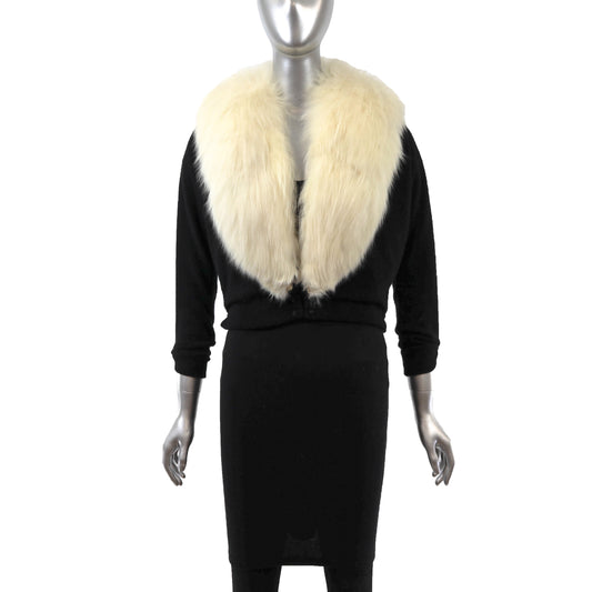 Black Cashmere Sweater with Detachable Fox Collar- Size XS