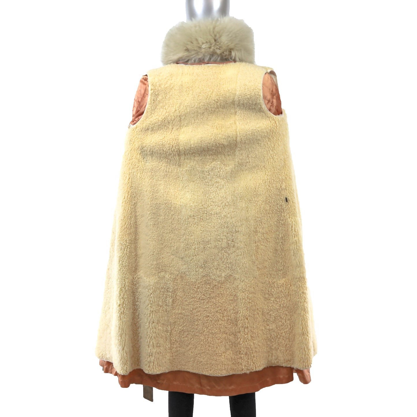 Beige Cloth Coat with Lamb Collar and Detachable Lamb Lining- Size S