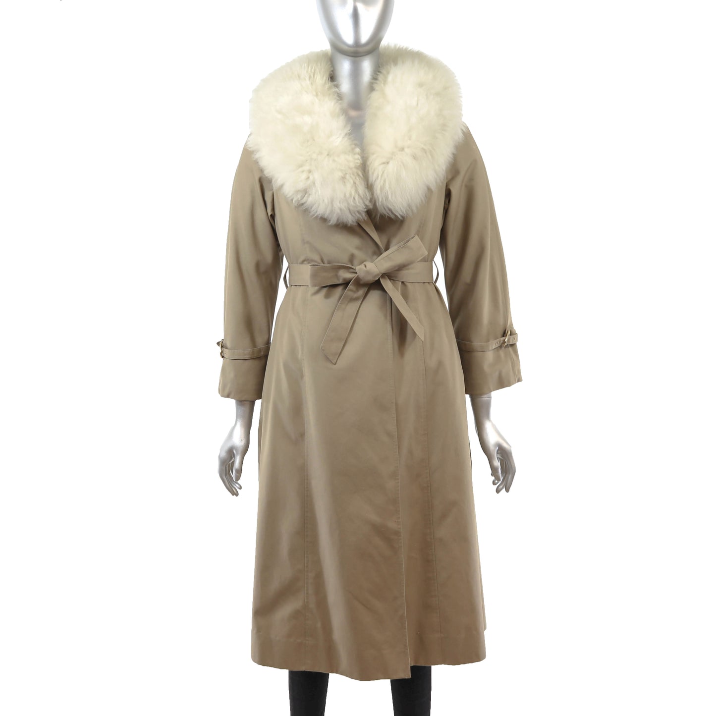 Beige Cloth Coat with Lamb Collar and Detachable Lamb Lining- Size S