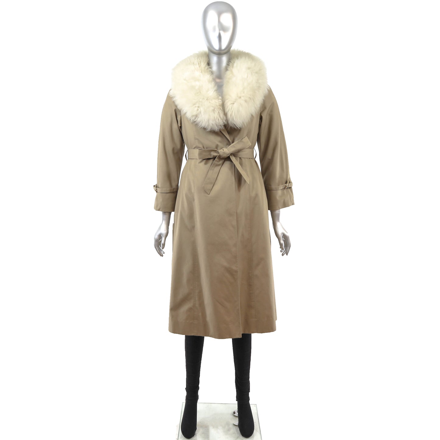 Beige Cloth Coat with Lamb Collar and Detachable Lamb Lining- Size S