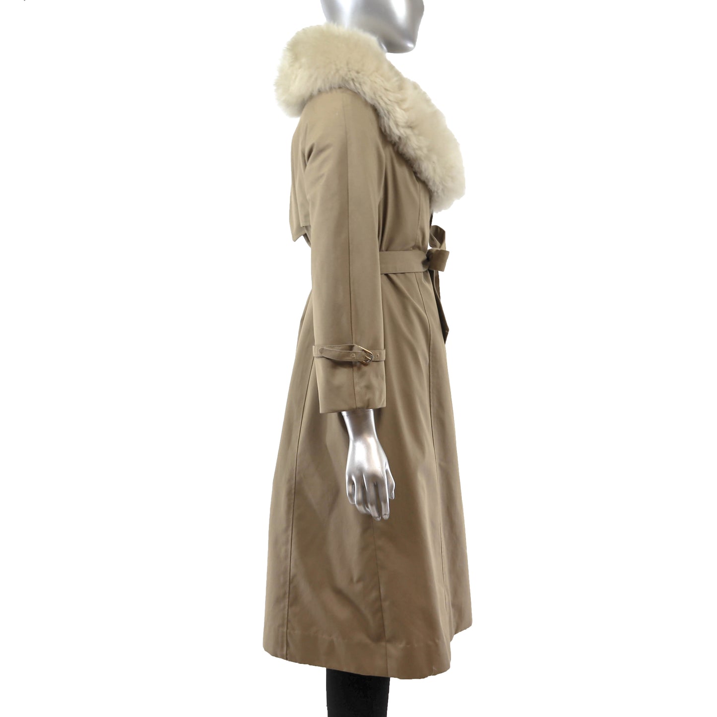 Beige Cloth Coat with Lamb Collar and Detachable Lamb Lining- Size S