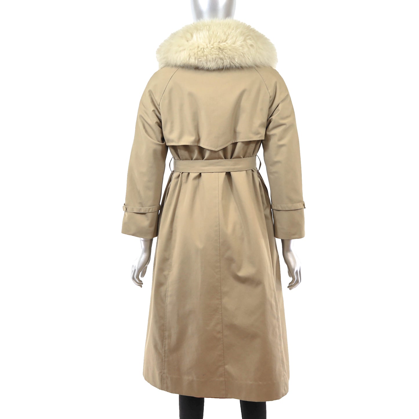 Beige Cloth Coat with Lamb Collar and Detachable Lamb Lining- Size S